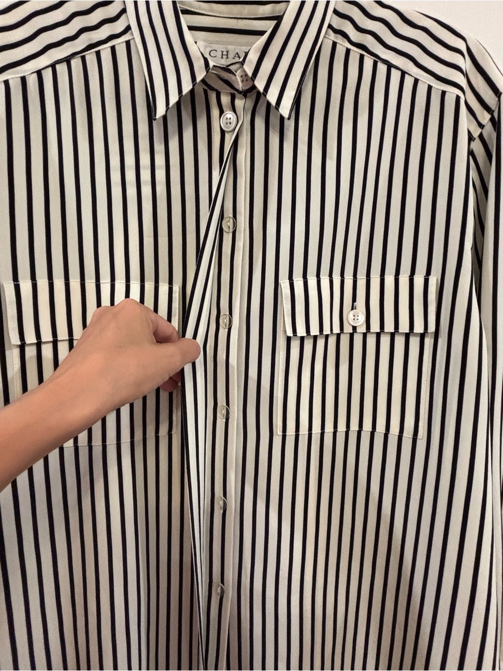 Chaus Cream and Black Striped Button-Up Blouse - Picture 9 of 15